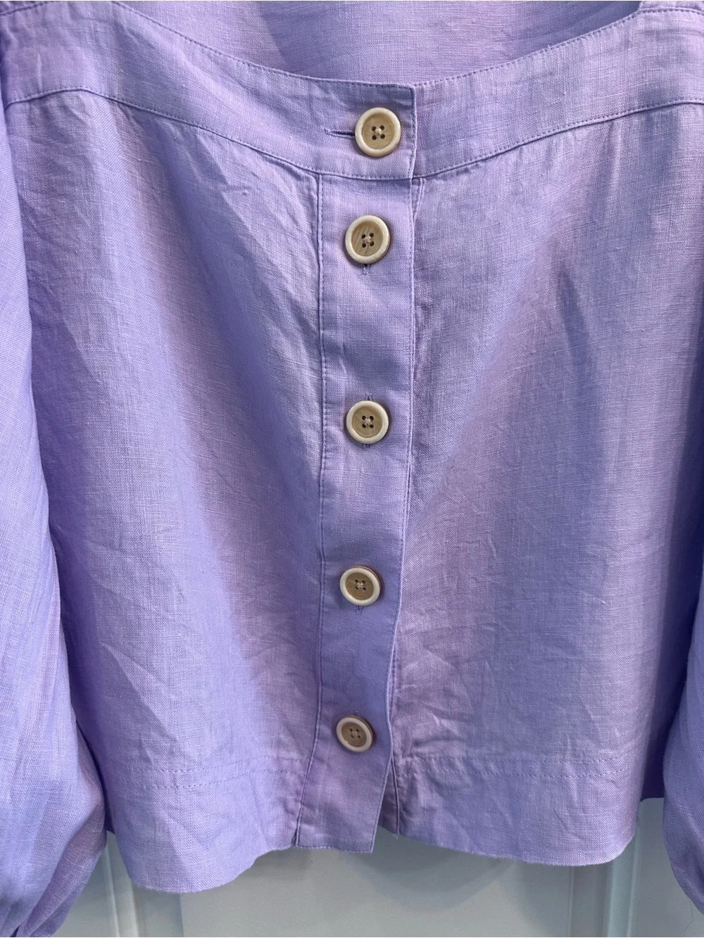 J.Crew Square Neck Button Down‎ Linen Top Women Size Large Purple Lilac